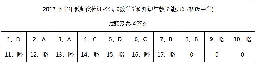 2017下半年教师资格证考试《数学学科知识与教学能力》(初级中学)试题及参考答案